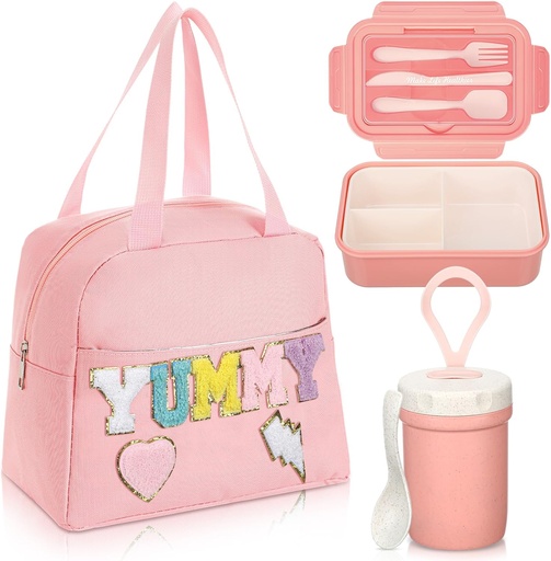 [BRSROZY3OAPG2HTG] Dandat Preppy Lunch Bag for Women Girl Pink Preppy Lunch Bag Bento Box with Compartments and Soup Cup for Girls Adults Teens School Travel Picnic