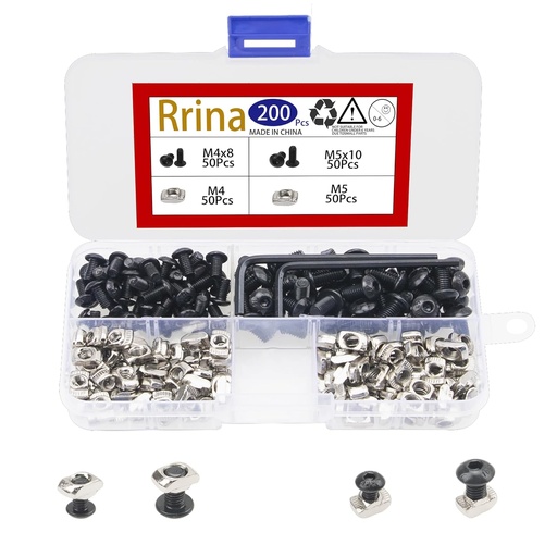 [BRSROCADBB6AI2QZ] 200Pcs M4 M5 2020 Series T Nuts Screws T Slot Nut Hammer Head Nuts for 20 Series European Standard Aluminum Profile