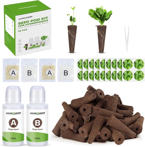 [BRSROED7AAJROD3Z] Ahopegarden 86PCS Hydroponic Pods Kit: Grow Anything Herb Kits with 600ml A&B Plant Food, 40 Grow Sponges, 40 Labels, 1 Tweezer - Hydroponics Supplies for Aerogarden&Most Brand Herb Garden