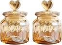 22oz Airtight Glass Jars with Cute Heart Shaped Lids, Wedding Candy Jar Kitchen Storage Jar for Candy Cookie Nuts Coffee Tea (Amber 2PCS)