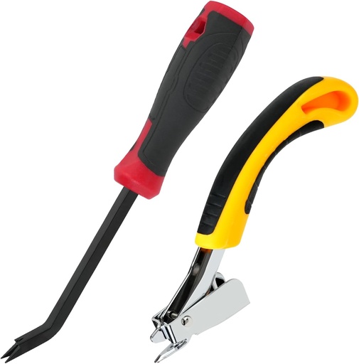 [BRSRAAAQOEIRGFA7] 2Pcs Staple Remover, Heavy Duty Staple Remover Tool, Ergonomic Design Staple Puller, Upholstery Staple Remover for Furniture,Floor,Wooden Case, Carpet, Carton(Red & Yellow)