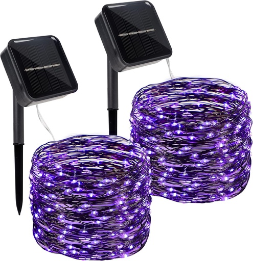 [BRSW22QYAVYRE236] Twinkle Star 2 Pack Outdoor Solar String Lights, 39.4 FT 120 LED Solar Powered Halloween Decorative Fairy Lights with 8 Modes, Waterproof Black Wire for Christmas Patio Yard Wedding Party, Purple