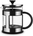 Coffee Press Glass Teapot Coffee Tea Percolator Filter Press Plunger Manual Coffee Espresso Maker Pot Stainless Steel Pots(Black 600ML)