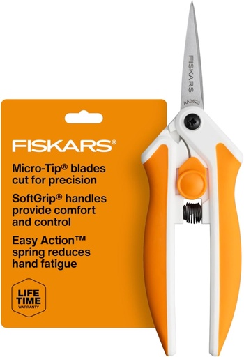 [BRSRAYYODMCGKALJ] Fiskars Micro-Tip Spring Assisted Scissors, Precision Cutting Stainless Steel Blades, Comfort Handle, Cut Details in Fabric, Sewing Scissors and Arts and Crafts Tools