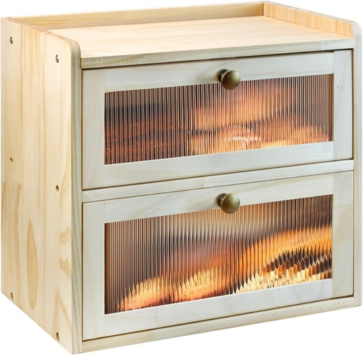 [BRSREGQCBMMW2CIZ] Bread Box for Kitchen Countertop, 2 Layer Large Capacity Wooden Bread Storage Container with Clear Wavy Acrylic Window Breadbox Holder Keeper Farmhouse Food Organizer for Christmas Xmas Gift