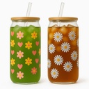 BambooSip (2- pack) Drinking Glasses with Bamboo Lids, straws and cleaning Brush, 160z Glass cups with Lids and straws,Beer, juice, smoothies, iced Coffee Glasses, Soda, Gift, UniqueDaisyDesign.