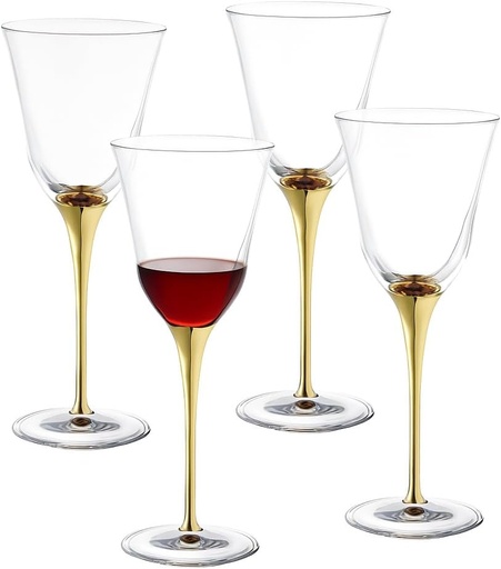 [BRSREAYFCNYGK3DU] Barski Goblet - Red Wine Glass - White Wine Glass - Crystal Glass - Water Glass - Shiny Gold Stem - Stemmed Glasses - Set of 4 Goblets - 10 oz Made in Europe