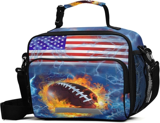 [BRSREZT2DEBGOF3L] ALAZA Rugby Football America Lunch Box for Girls Kids Insulated Lunch Bag Boys Lunchbox Reusable Cooler Tote Freezable Shoulder Strap for School Picnic