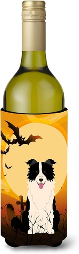 [BRSWKHYYOMOBCC3C] Caroline's Treasures BB4384LITERK Halloween Border Collie Black White Wine Bottle Hugger Bottle Cooler Sleeve Hugger Machine Washable Collapsible Insulator Beverage Insulated Holder