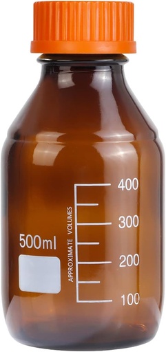 [BRSW2FAOCMFRE2DG] 8 Pieces Amber Borosilicate Glass 500 mL Graduated Round Lab Reagent Media/Storage Bottle With GL45 Orange Screw Cap