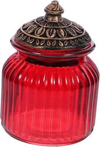 [BRSREFINBEMR63IZ] 1Pc Mini Red Glass Sealed Storage Container Airtight Storage Tank for Kitchen Vintage Style Pot for Tea Cookies and More for Home Use