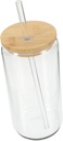 High Temp Resistant Glass Insulated Coffee Mug Bamboo Lid Straw Tea Cup Straw Lid