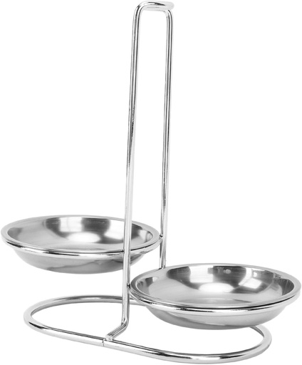 [BRSROAQQOUNRSG3A] Spoon Rest Holder Stainless Steel Vertical Soup Ladle Holder Spoon Rest Easy Access Cooking Utensils Stand for Kitchen Cookware Hot Pot (Silver with 2 Plate)