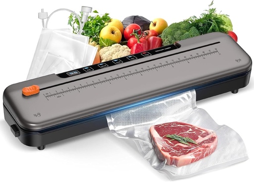 [BRSRACYNCEOWGGQ6] Vacuum Sealer Machine for Food Preservation, 6-in-1 Food Sealer for Freshness Storage, 75kpa Compact Vacuum Sealing Machine with External Sliding Blade, Digital Countdown Titanium Gray