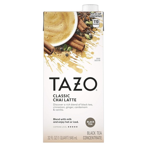 [BRSWIYQ5OABAAE3M] TAZO Classic Chai Latte, Black Tea Concentrate, Easy-to-Serve Caffeinated Chai Tea for Everyday Lattes, Mocktails and Hot or Iced, 32 oz Carton