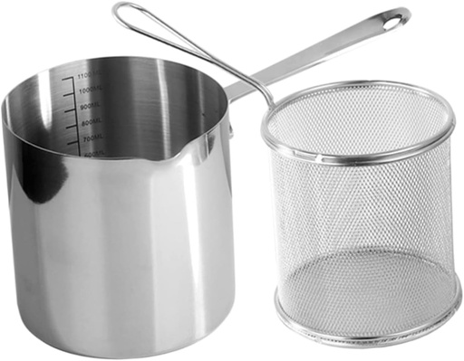 [BRSREHYQBAPQY3D6] Stainless Steel Small Frying Pot with Deep Fryer Basket Ergonomic Handle Quick Heat Clean Polished Surface Portable Kitchen Frying Basket for Seafood and Chicken