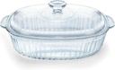 Luvan 2.8L/3Qt Glass Casserole Dish with Lid, Ribbed Oval Glass Baking Dish for Oven & Microwave, Clear Lead-Free Covered Casserole Cookware, Versatile Deep Glasses Food Container for Baking, Cooking