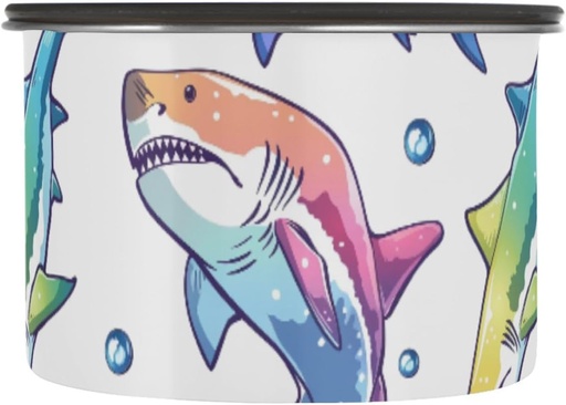 [BRSREAQFCQGRMEL2] ALAZA Rainbow Color Shark Bubble Airtight Coffee Bean Canister 17oz Food Storage Containers with Lids For Gournd, Tea, Sugar, Flour, Rice, Cereal, Candy Cookie Jar