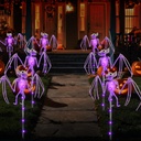 Halloween Decorations Outdoor Solar Garden Lights,2PCS of Set 3D Scary Bat Realistic Skeleton Outside Decor,Solar Creepy Bats Path Lights for Grave/Yard/House/Halloween Party Gifts Decor Purple