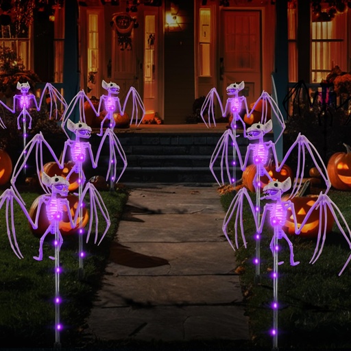 [BRSREFQRDJ7BA23H] Halloween Decorations Outdoor Solar Garden Lights,2PCS of Set 3D Scary Bat Realistic Skeleton Outside Decor,Solar Creepy Bats Path Lights for Grave/Yard/House/Halloween Party Gifts Decor Purple