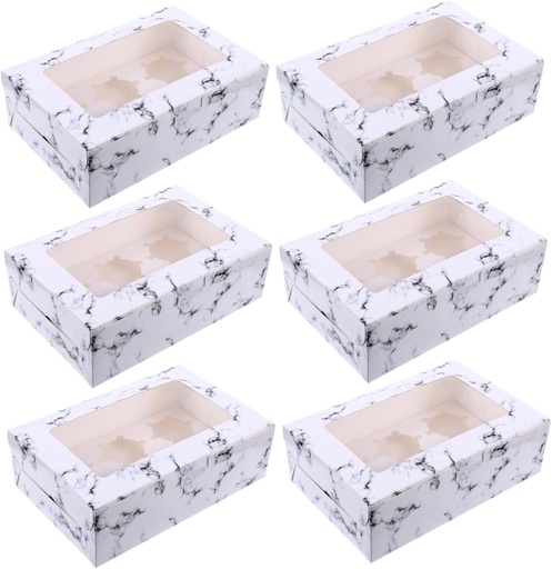 [BRSRABI3CN6BGET3] 10pcs Clear Window Paper Marbling Dessert Boxes for Egg Tarts Cupcakes Food Grade Packaging Paper Insert for Bakery Treats and Pastries