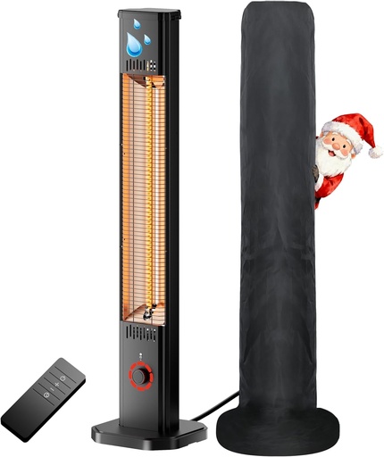 [BRSREFT2OACWCYDX] Outdoor Heater for Patio 1500W, 8H Timer, IP34 Waterproof, Infrared Electric Patio Heater, 8 Levels Heating for Garage Backyard Black with Dustproof Cover