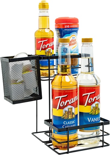 [BRSRAZYZDF7AED3P] Bella Beau Coffee Syrup Organizer, Coffee Syrup Dispenser, w/Moveable Mesh, Syrup Rack, Tea Station Stand for Countertop, Holds 4 Bottles, Tea Bar Accessories for Countertop