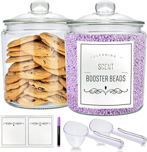 [BRSROCABAEOQ4CLH] 1 Gallon Glass Jars with Lids and Scoops,Clear Glass Storage Containers with Labels for Laundry Room Organization,Large Glass Canisters Set for Kitchen Pantry,Laundry Supplies,Bathroom,2 Pack