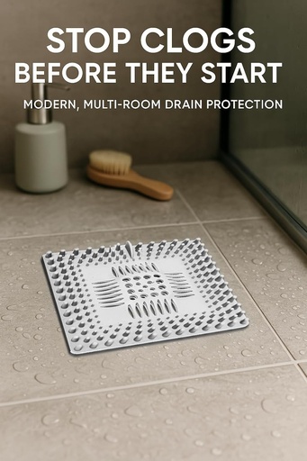 [BRSRE232BEHWYDLK] Silicone Hair Drain Cover – Anti-Clog Shower & Bathtub Hair Catcher for 4” Drains – Easy-Clean Drain Protector for Bathroom, Kitchen, Floor & Sink – 2 Pack - White