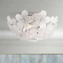 Possini Euro Design Filoli 16" Modern Semi Flush-Mount Ceiling Light Fixture Kitchen Foyer Hallway Flower Unique Silver Brushed Nickel Finish Glass Metal Bedroom Bathroom Entryway Living Room Indoor