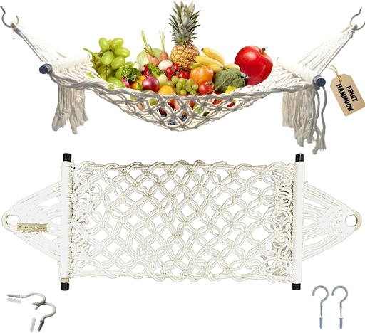 [BRSRMFT4BEIAGCI7] Fruit Hammock Under Cabinet with 2PCS Hook - Macrame Fruit Hammock Cotton with Wooden Rods, 20 Inches - Hanging Fruit Basket Under Cabinet - HaraHuri