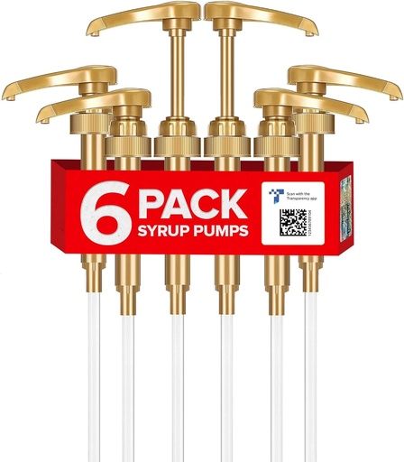 [BRSRMHYYCVYRE237] 6-Pack Little Squirt Gold Coffee Syrup Pump Dispenser – Fits 750ml (25.4oz) Bottles