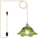 Plug in Pendant Light Fixtures,Hanging Light Fixture Corded On/Off Switch,11 inch E26 Green Glass Lampshade Pendant Lighting for Kitchen Island, Bedroom, Dining Room