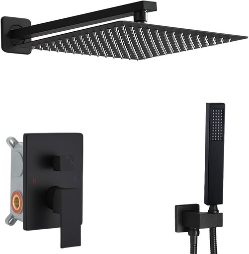 [BRSRAC3YOUFQID36] Matte Black Shower System 16 Inch Bathroom Luxury Rain Mixer Shower Combo Set Wall Mounted Rainfall Shower Head and Handheld System Shower Faucet Set Rough-in Valve Body and Trim Kit