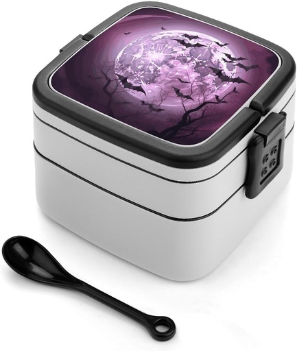 [BRSRA2QBC56AI23L] Bento Box Stackable Lunch Box with 2 Compartments Leak-Proof Food Storage Containers Purple Moon Bento Lunch Box for Adults Lunch Containers with Utensil Set