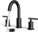 FORIOUS Black Bathroom Faucet 3 Hole, 8 Inch Matte Black Bathroom Sink Faucet Widespread with 360° Swivel Spout, Suitable for 6-12 Inch Vanity Sink, with Pop-up Drain and cUPC Supply Line