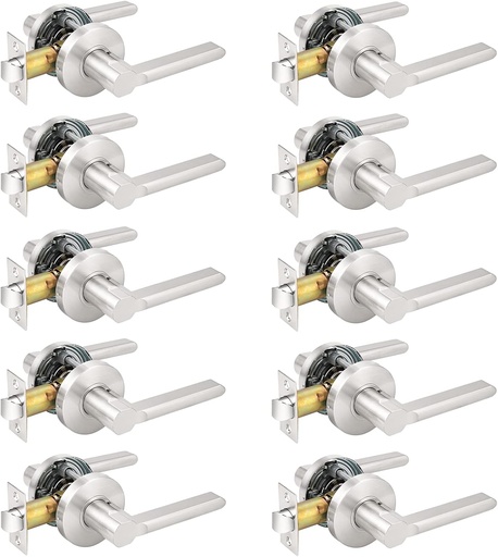 [BRSWKFA3CUMA4C36] Probrico Modern Stain Nickel Keyless Passage Door Levers Interior Locks for Hall or Closet, Flat Door Handles Non-Locking Lever Set, Reversible for Right & Left Side, 10 Pack