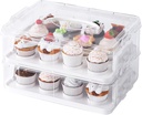 Two Tier Cupcake Carrier, White Stackable Cupcake Holder Carries for 24 Standard-Size Cupcakes, Reusable Detachable Cupcake Box