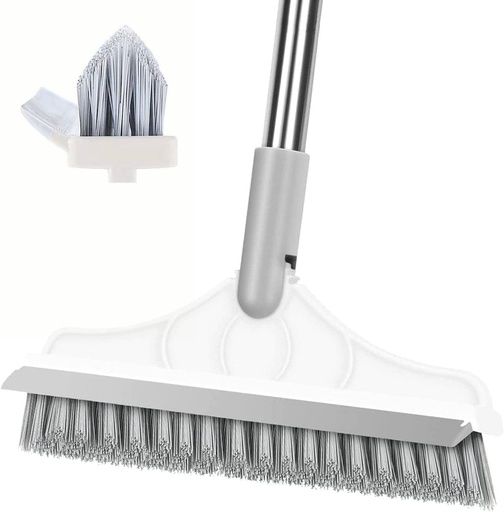 [BRSRMZQLBEGQOYDJ] 2 in 1 Floor Scrub Brush with V-Shape Stiff PVC Bristles, Stainless Steel Handle, Silver, 9x1.78x15.7 inches, 1 Count