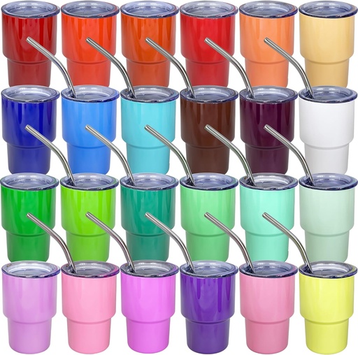[BRSRA2QZB4OWCCI7] 3oz Mini Tumbler Shot Glass with Straw and Lid, 24 Pack Stainless Steel Sublimation Shot Glasses for Wedding Party Whiskey Cocktail Bar with Straw and Lid