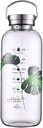 50 oz Glass Water Bottle with Time Markers – 1500ml Borosilicate Sport Bottle, Stainless Steel Handle & Strainer, BPA-Free, Leak-Proof (Leaf Green, Silver Lid)