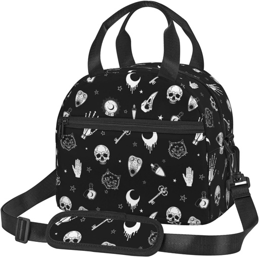 [BRSREYI7DFYWKHTU] bassyil Gothic Skull Insulated Lunch Bag Reusable Lunch Box With Adjustable Shoulder Strap Cooler Tote Bag For Men Women