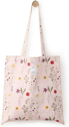 [BRSREGL4A4AWA3DU] Floral Cotton Canvas Tote Bag for Women: 14x15 Inches Reusable Grocery Bag for Work, School, Travel, Gym​
