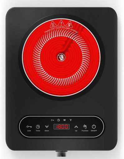 [BRSREFD5AUCWMFI6] VBGK Single Burner Electric Cooktop, 110V 1800W Electric Cooktop with LED Touch Controls and Knob Controls, 10 Power Levels, 4-Hour Timer, Safety Lock, Single Burner Overheat Protection