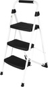 3 Step Ladder, Portable Folding Step Stool with Wide Anti-Slip Pedal, 500lbs Sturdy Steel Ladder, Convenient Handgrip, Lightweight for Household, Kitchen, Office