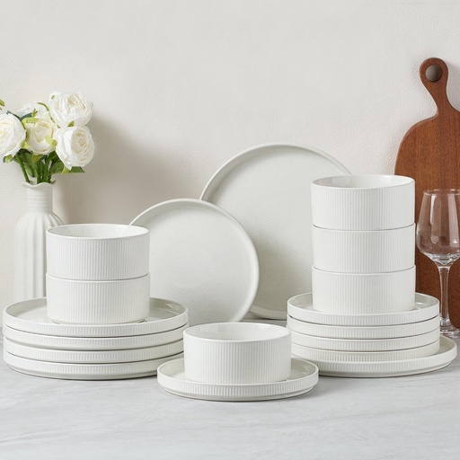 [BRSRE2YZB4CB6D3L] E-far Stoneware Dinnerware Sets, 18-Pieces Modern Plates and Bowls Sets, Kitchen Dinning Porcelain Dishes Set for 6, Chip & Scratch Resistant, Dishwasher & Microwave Safe, Speckled White