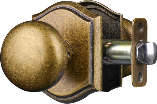 [BRSRAAITAUBR4HTG] Door Knobs Interior, Classic Decorative Antique Brass Passage Door Knob Perfect for Bedroom or Bathroom Doors, Durable Stylish Hardware for Indoor Use- 1 Pack