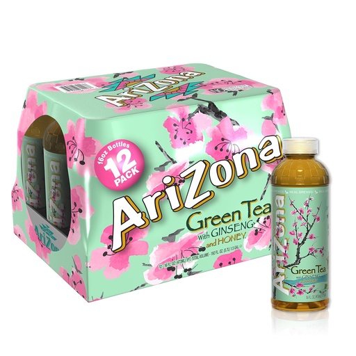 [BRSWIZQZOAFWKCDM] Arizona Green Tea with Ginseng and Honey - 16 Fl Oz (Pack of 12)