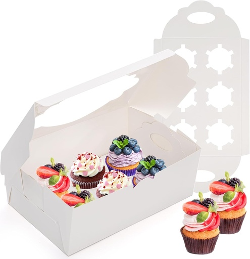 [BRSREGILAAHWOC3B] Suwimut 30 Pack Cupcake Boxes 6 Count, 10.2x6.9x4 Inch Pre-folded White Cupcake Carrier Container with Window and Insert, Food Grade Disposable Bakery Boxes for Small Cake, Muffin, Cookie, Pastry