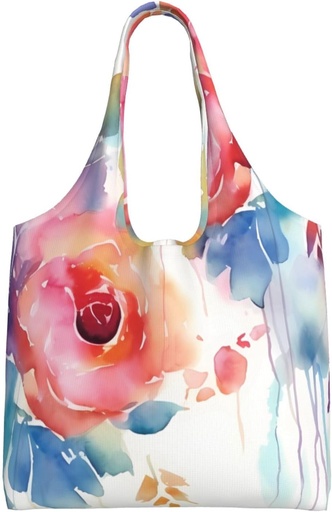 [BRSRAYY7AR7RYCTB] Watercolor Floral Canvas Tote Bag Reusable Grocery Bags Shopping Bags Large Canvas Bags with Handles